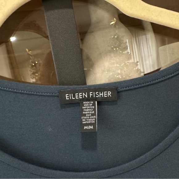 Eileen Fisher top long sleeve tunic asymmetrical hem navy scoop boat neck - Picture 3 of 7